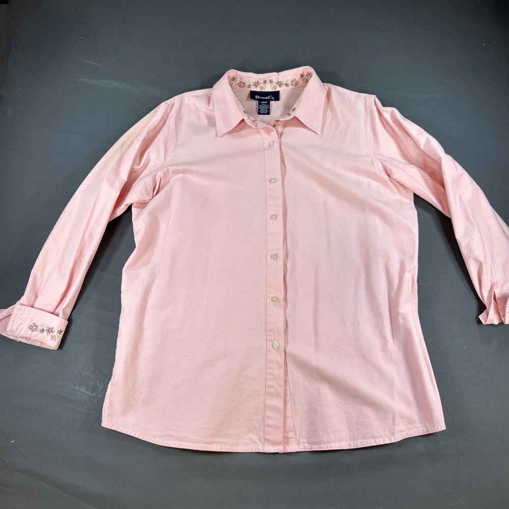 Light Pink floral contrast lining along the inner collar by Denim & Co Size L